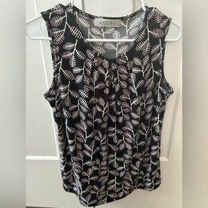 Black with pink and white leaf print tank